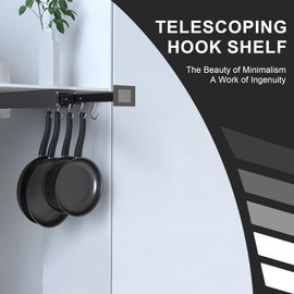 HEVOY Pull Out Pot Racks, Pot and Pan Organizer with Hooks, Kitchen Pots and Pans Rack Pot Hanging Holder Under Cabinet, Aluminum Alloy Sliding Under Storage (Black, 5 Hooks)