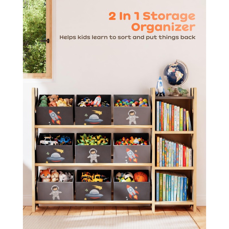 yoopin Toy Storage Organizer with 3 Shelves and 9 Bins,