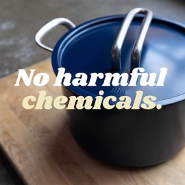 Nontoxic, nonstick BPA-free Risa kitchen stock pot with lid and pot holders for gas, electric, & induction stove - Deep Blue