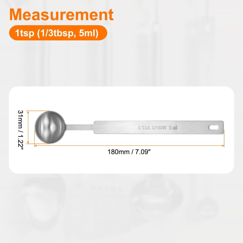 sourcing map 2pcs Single Measuring Spoon 1tsp (1/3tbsp, 5ml) Teaspoon/Tablespoon