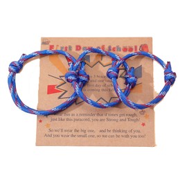 2-3Pcs First Day of School Knit Rope Bracelet Love Between Mother/Father/Mama and Daughter/Son/Me Back To Scool Gifts Protection Anxiety Relief Colorful Nylon Woven Bracelet With Message Card-3 Blue