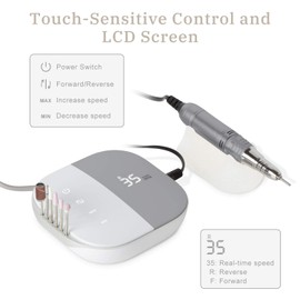 Professional Nail Drill Machine, Madenia Electric Nail File for Acrylic Gel Nails, with Touch-Sensitive Control and LCD Screen, 35000RPM, 100-240V, Gray