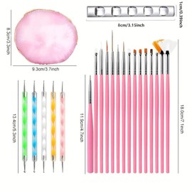HomTop Nail Art Tools 22-piece Set, Resin Nail Art Palette, 2-way Acrylic Silicone Engraving Pen Dotting Pen Tools Nail Art Kit for Nail Art DIY Home Salon Makeup Display Board, pink