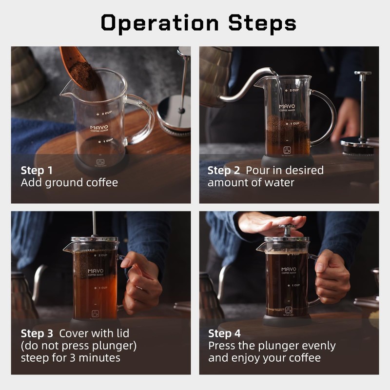 French Press Coffee Maker Stainless Steel Cold Brew Heat Resistant