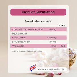 Healthspan Garlic 1,200mg – 120 Odour-Controlled Tablets | Heart & Respiratory Health Support | Maintains Normal Cholesterol Levels | With Added Vitamin B1 | Easy to Swallow | Vegetarian-Friendly Formula