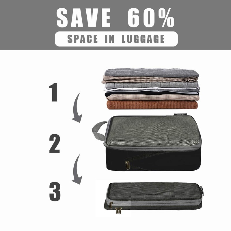 Eono Compression Packing Cubes, Luggage Organiser Set, Extensible Suitcase Organiser,