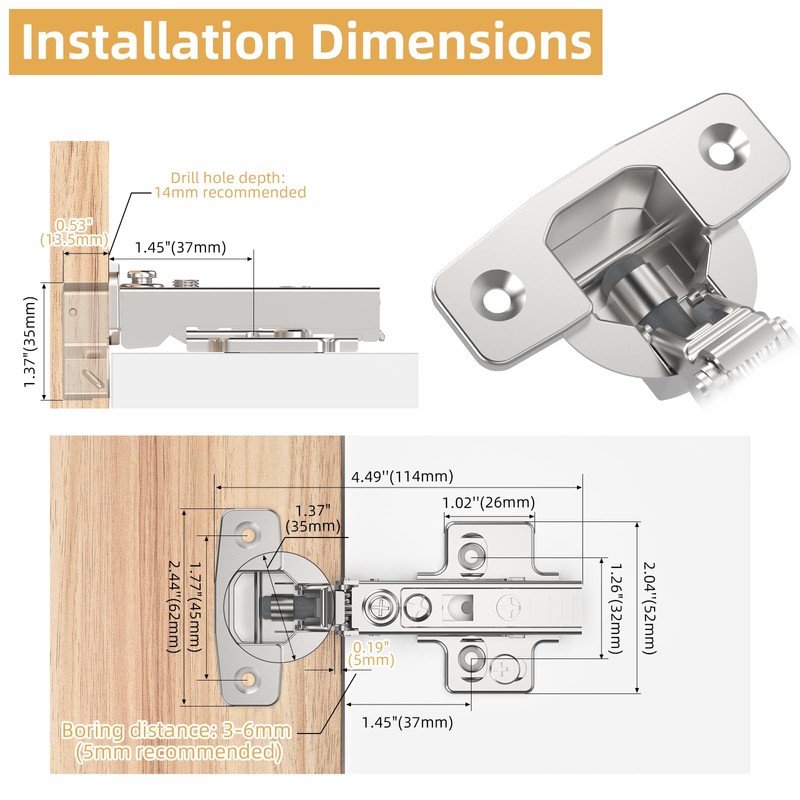 Furniware 10 Pack Frameless Full Overlay Soft Close Cabinet Hinges,