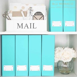 BLU MONACO Set of 6 Foldable Fun Aqua Magazine File Holders with White Leather Label Holder