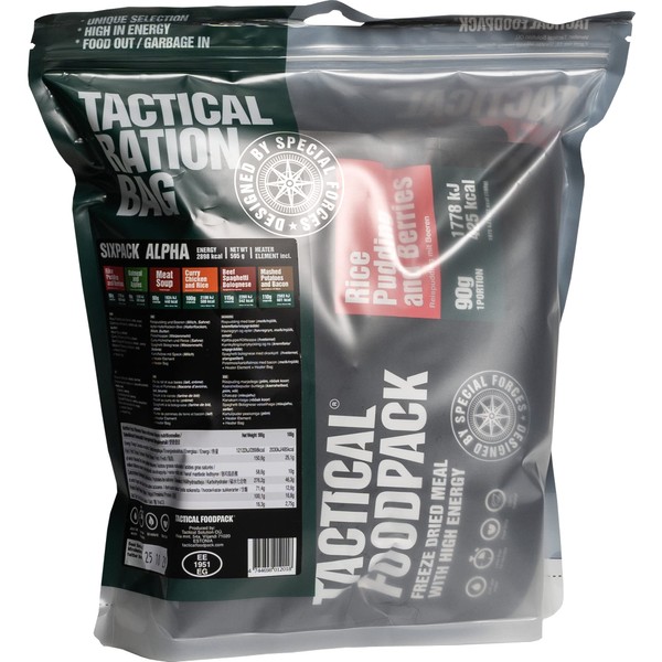 Tactical Foodpack Sixpack Alpha - Ration de survie 6 repas + sac chauffant - 12122 kJ / 2898 kcal - Durable jusqu'en 2030 - nourriture lyophilisée en plein air