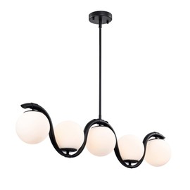 Warehouse of Tiffany Fenix 38 Inch Opaque Glass Wave Pendant 5-Light
