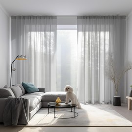 NAKIHOUSE Voile Curtain, 96 Drop Net Curtains Light Filtering Window Treatment Sheer & Drapes Slot Top Light Grey Sheer Curtains for Bedroom/Nursery Room 52" x 96", 2 Panels