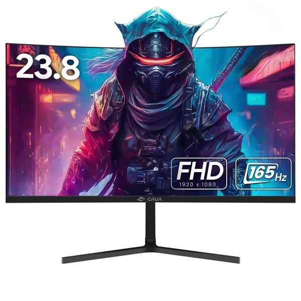 CRUA 24 Inch Curved Gaming Monitor, 144hz/165hz FHD 1080P Frameless