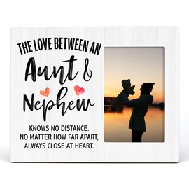 Zauly Aunt Wooden Picture Frame Gift From Nephew, Love Between Aunt & Nephew Knows No Dsitance Wood Photo Frame Gifts, Tabletop & Wall Mounting, 4x6 Inch Photo