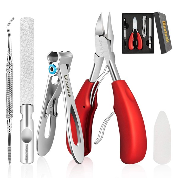 Nail Clippers for Thick Nails,Large Toenail Clippers for Ingrown Toenails or Thick Nails for Men,Women, Seniors,Adults. Professional Stainless Steel Toenail and Fingernail Clippers Set. (Red/Silver)