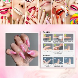 Rchovsam Pink White Marbling Press on Nails Medium Almond False Nails Pink White Sfumato Stick on Nails Pink Marble Pattern Fake Nails with Design Acrylic UñAs AcríLicas for Wemons 24pcs