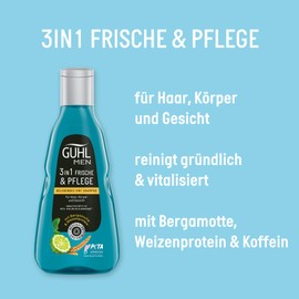 Guhl Men 3 in 1 Fresh & Care Shampoo – Volume: 250 ml – For Hair, Body and Face – Hair Type: Normal