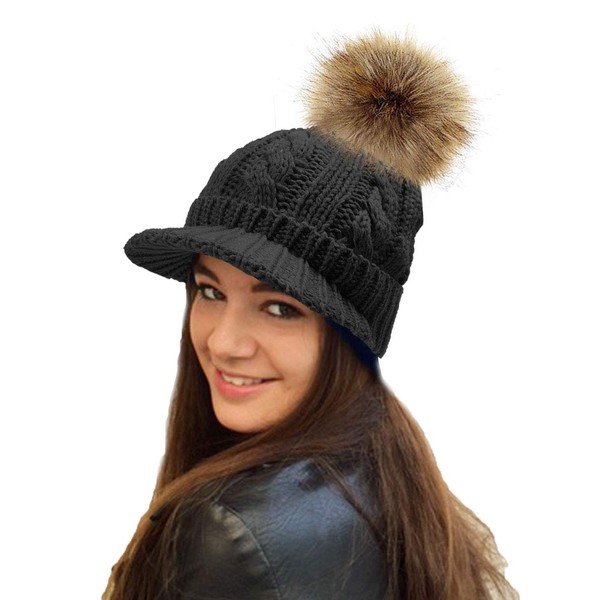 ROCKJOCK Women's Warm Fleece Lined Knitted Peaked Beanie Cap with