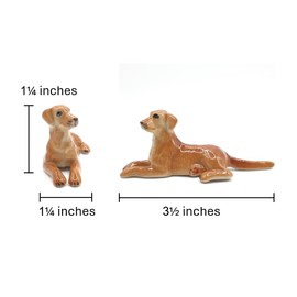 WitnyStore Tiny 3½" Brown Lying Labrador Retriever Sporting Dog Figurine - Miniature Hand Made Painted Ceramic Dogs Puppy Hound Canine Animals Cute Porcelain Decorative Collectible Figures Décor Gifts