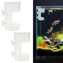 2 Pack PS Plastic Fish Feeders, Tank Feeding Tray with Suction Cup, Artemia Clear Floating Fish Tank Dish Tray, Tank Divider Supplies