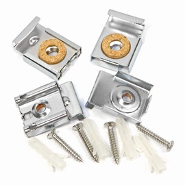 2 Sets (8 Pieces) Spring Loaded Mirror Hanger Clips Set Unframed Mirror Mount Clips with Screws and Rawl Plugs (2 Sets (8pc))