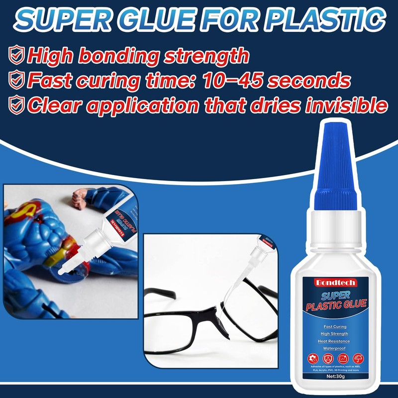Plastic Glue 30 g, Super Glue for Plastic, Strong Clear