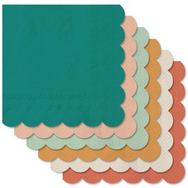 Whaline 120Pcs Multicolor Scalloped Cocktail Napkin 6 Colors Disposable Paper Napkin Multi-colored Beverage Napkin for Home Bar Table Party Decoration Supplies