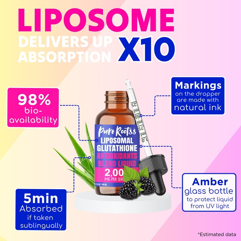 PureRootss Liposomal Glutathione Liquid Supplement, 98% Absorption, with Vitamin C,