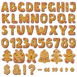 185 Pcs Gingerbread Letters Christmas Bulletin Board Letters Decoration 4 Inch Gingerbread Alphabet Number Symbol Tree Paper Cutouts for Classroom School Home Wall Window Xmas Holiday Party Supplies