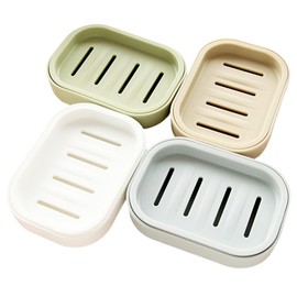 4 Pcs Plastic Soap Dish with Drainage, Portable Shower Soap Holder, Non-slip and Dry Soap Box for Bathroom Kitchen, Easy Cleaning, Gray Blue, Light Green, Cream White, Khaki