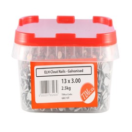 TIMCO Galvanized ELH Clout Nails - 13 x 3.00 - Extra Clamping - Perfect for Fitting Roofing Felt and plasterboard - 2.5kg Tub - Silver