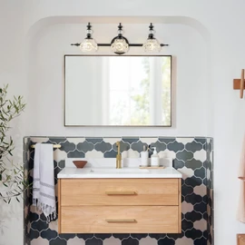 LMSOD Bathroom Vanity Light Fixtures, Farmhouse Vintage Wall Sconce Lighting with Glass Shade, Bath Vintage Wall Mounted Lamps for Mirror (3 Lights,Matte Black,G9 Base)