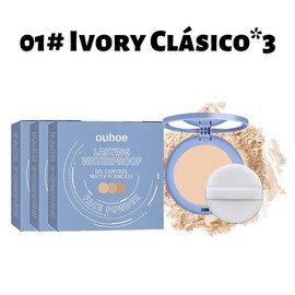 ouhoe Polvo Suelto Natural a Prueba de Agua, Maquillaje Para Mujer Mate Anti-brillo,Base de Maquillaje en Polvo Para el Rostro, Polvo Compacto Viral - Color: 【01#*3】Ivory Clásico