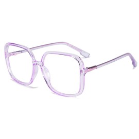 BAODAREN Blue Light Blocking Glasses Oversized Square Frame Women/Men Anti Eyestrain Computer Eyeglasses L3000A (Transparent Purple)