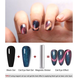 9D Cat Eye Gel Nail Polish, Glitter Soak Off Gel Polish with Magnet Stick Glitter Holographic Nail Art for Salon Home DIY 15ml/0.5floz