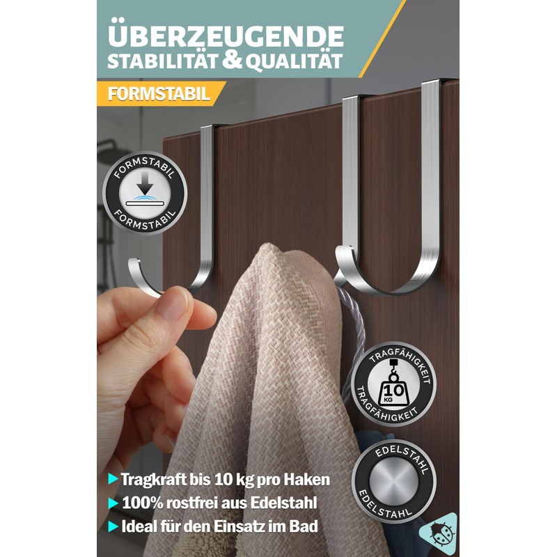 Menz Door Hooks for Hanging, Set of 10 in Silver