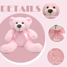 unsnurnoch 14" Pink Teddy Bear Plush Toy, Soft & Cuddly Teddy Bear Stuffed Animal with Cute Bow, for Girls, Girlfriends, Ideal for Valentine’s Day, Birthday, Christmas