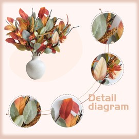 idyllic 8 Pcs 14 Inch Artificial Fall Stems - Handcrafted Harvest Decor with Flowers,Berries, Leaves for Vase Centerpiece, Thanksgiving Table, DIY Wreath