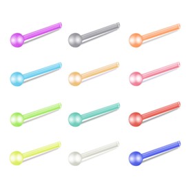 ZS Pack of 12 20G Colourful Bioflex Flexible Nose Holder Rings, Clear Transparent Retainer L Shaped Nose Rings Nose Stud Nose Piercing for Men and Women, Acrylic, No Gemstone