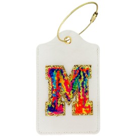 Initial Luggage Tag for Suitcase, Embroidered Letter Unique Leather Bag Tags Identifiers Privacy Cover ID Label with Durable Steel Loop for Women Men Kids Girls Travel, Letter M