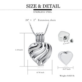 QGJNSGC Urn Necklace for Ashes Heart Cremation Jewellery Keepsake Jewellery Ashes Locket for Men Women, Stainless Steel