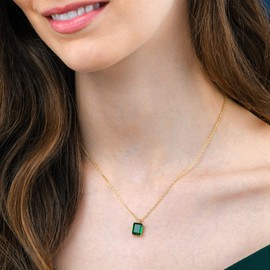 namana Silver Pendant or Gold Pendant Necklace for Women with a Rectangular Solitaire Stone Dainty Necklaces for Women Made of 925 Sterling Silver with Emerald Cut Stones, Sterling Silver