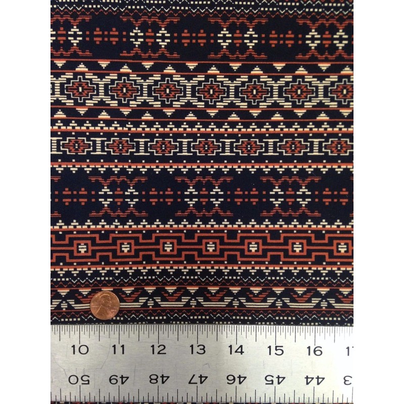 Navy & Brown Tribal Print on Stretch Lightweight ITY Knit