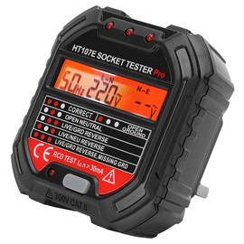 Circuit Tester, HT107E Socket Outlet Tester, Receptacle Tester, Accurate LCD Display Circuit Polarity Voltage Detector, for Power Socket Wiring Detection, UK Plug 90‑250V