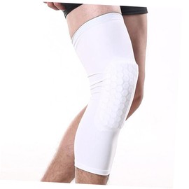 Kisangel Long Knee Pads Compression Sleeve Knee Protector Brace Non-Slip Knee Support Brace Man White Anti-collision Volleyball Soccer,Size L White