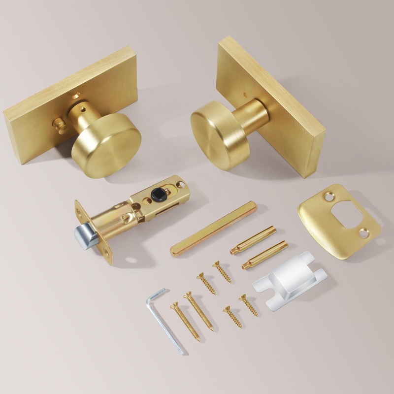 HIEMEY Privacy Gold Door Knob Interior, Satin Brass Door Knobs