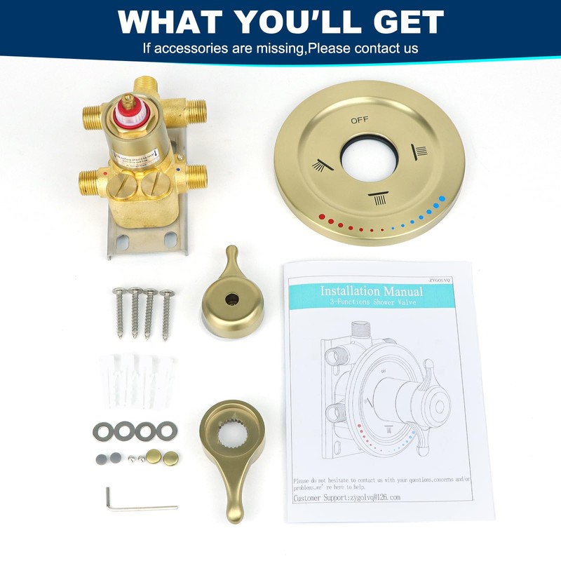 ZYGOLVQ Three Function Shower Valve with Trim Kit, Adjustable Water