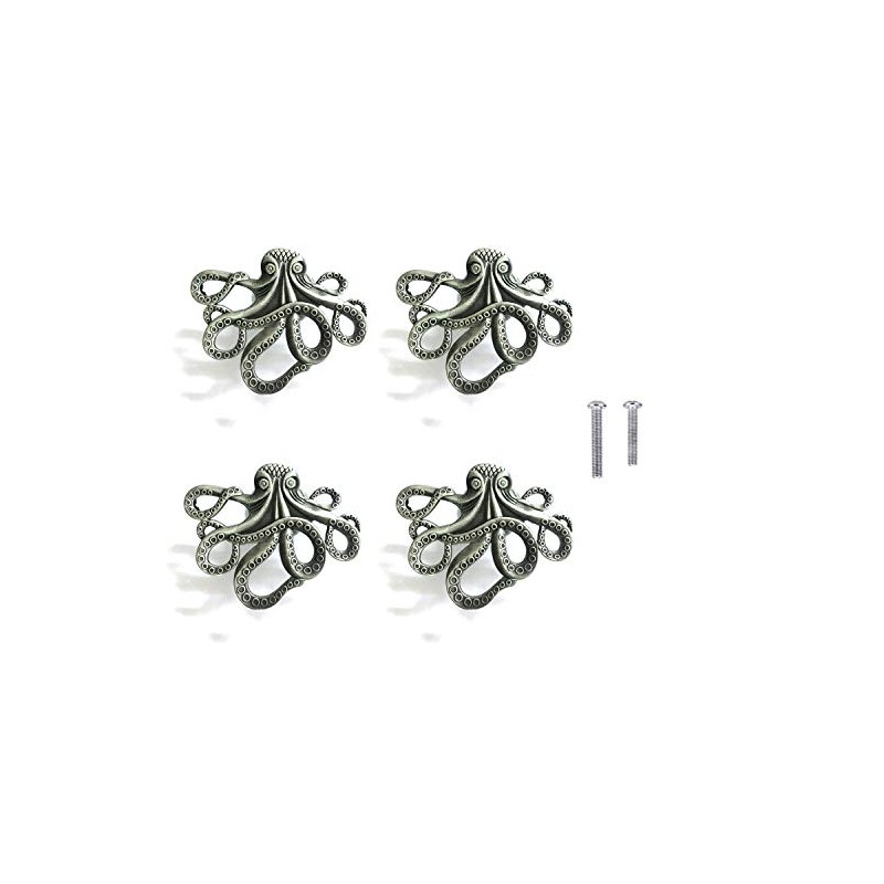 ZTie Set of 4 Octopus Drawer knobs for Coastal Home