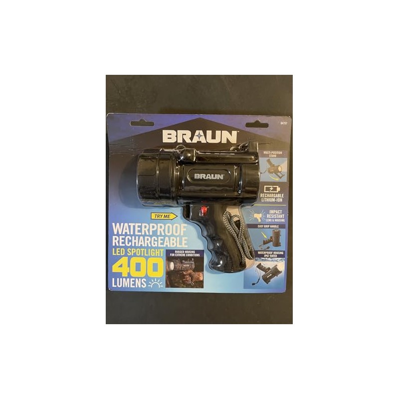 400 Lumen Rechargeable Waterproof LED Braun Spotlight, Black