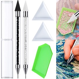 2 PCS Diamond Painting Pens, SPOKKI Diamond Painting Accessories No Wax Needed Self-Stick Drill Pens, Diamond Art Pens for DIY Crafts Painting Cross-Stitch Nail Art (White+Black)