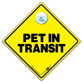 Pet in Transit Sign, Pet On Board Sign, Pet in Vehicle Sign, High Visibility Suction Cup Vehicle Sign To Let Other Road Users There is a Dog In The Car, 14 Cm X 14cm X 2cm